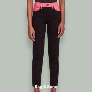 Rag & Bone ‘Ash’ Vintage-Inspired Mom Jeans in Black & Pink Colorblock Size 26